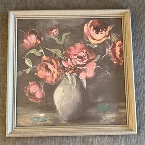 Moody Floral Painting in Wooden Frame